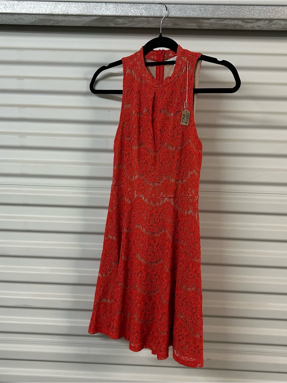 love, Fire Coral Red Sleeveless Lace A-Line Dress